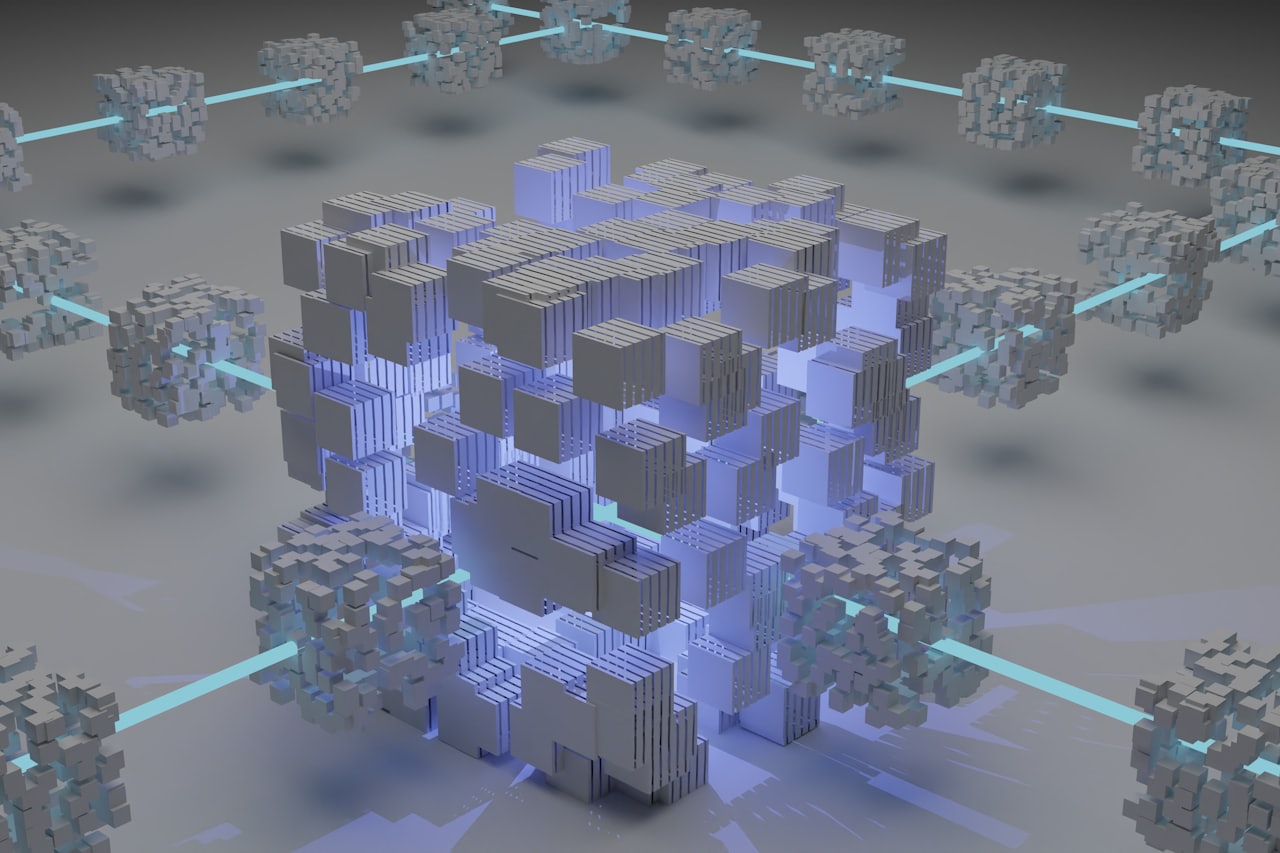 Abstract view of AI reading and connecting data, the way ChatGPT and AI search build a short list of firms